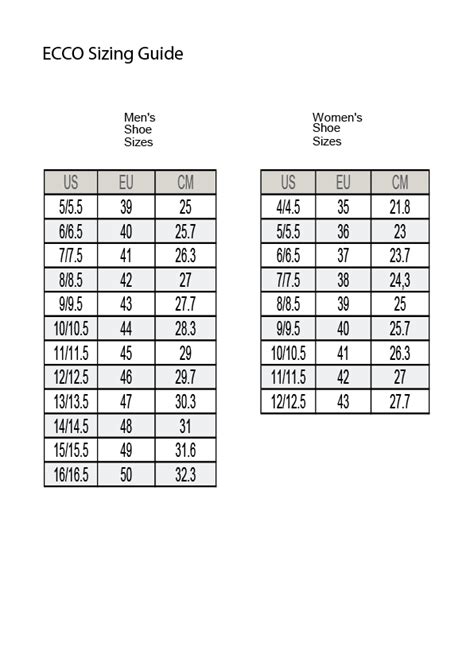 ecco women's shoe size chart.